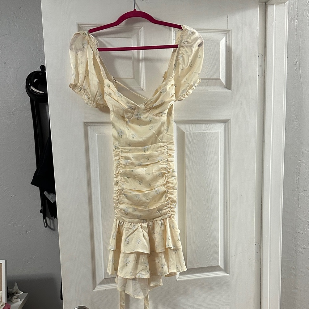 Love Triangle Light Yellow Ruched Mini Dress